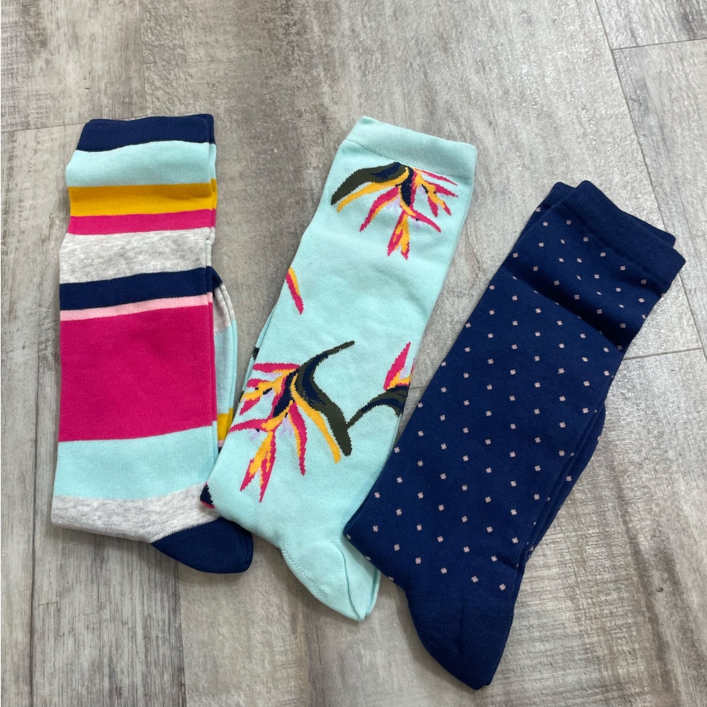 Lands' End 3 Pairs Crew Socks Birds of Paradise L-XL